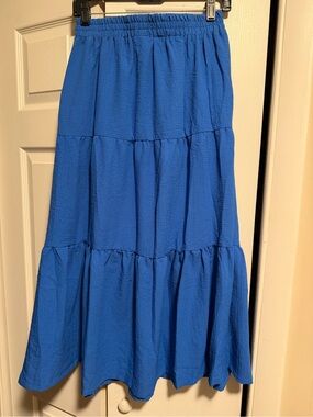 Blue Tiered Midi Skirt - Womens